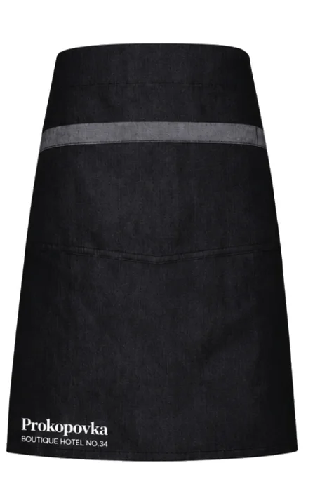 Zástěra Domain Contrast Denim do pasu - indigo - výšivka Prokopovka