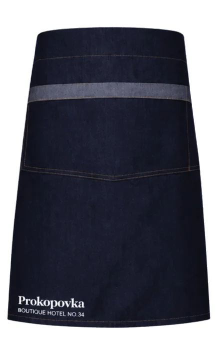Zástěra Domain Contrast Denim do pasu - černá - výšivka Prokopovka