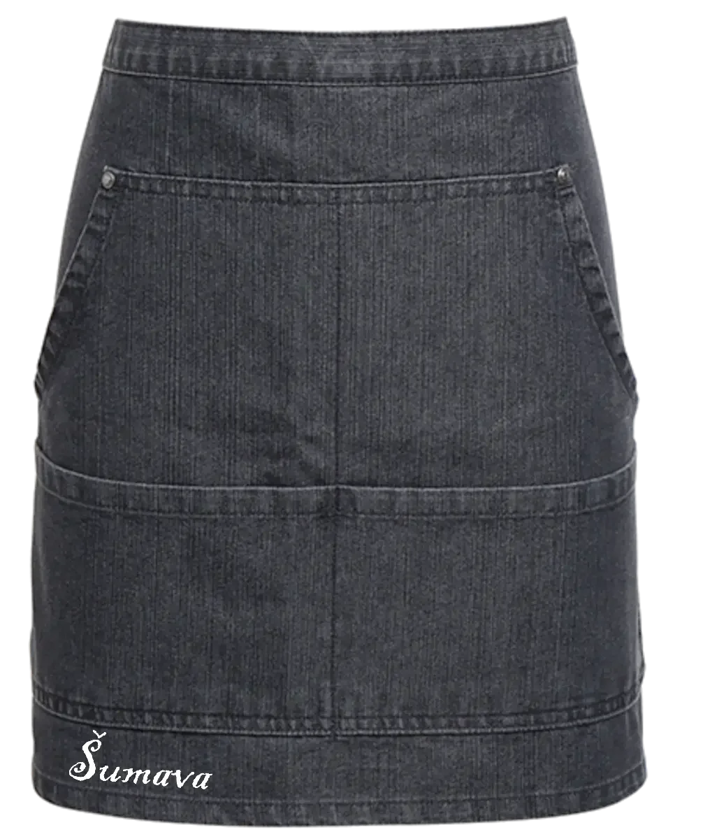 Zástěra denim džínová do pasu - černá - výšivka Šumava