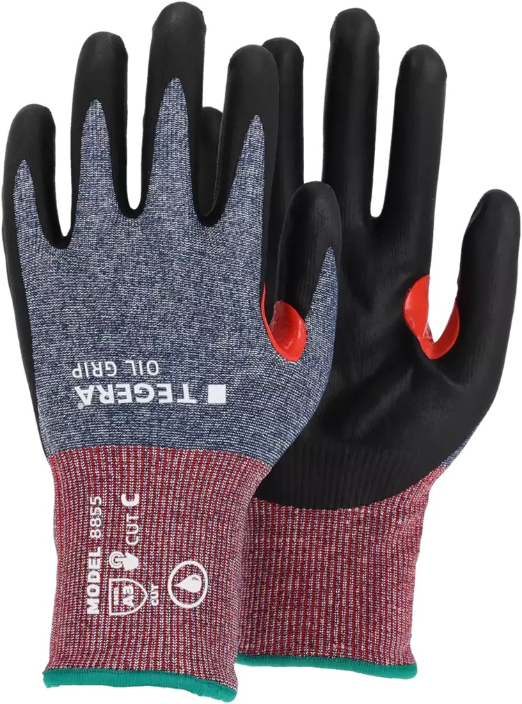 TEGERA Oil Grip 8855R vágásálló munkavédelmi kesztyű - fekete/szürke